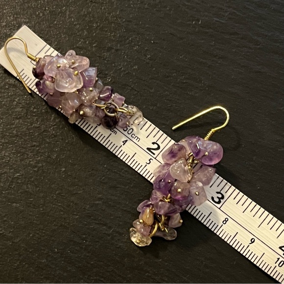 Amethyst Artisan Chip Cluster Earrings “ Purple Grape Clusters” French Hooks - Picture 4 of 7